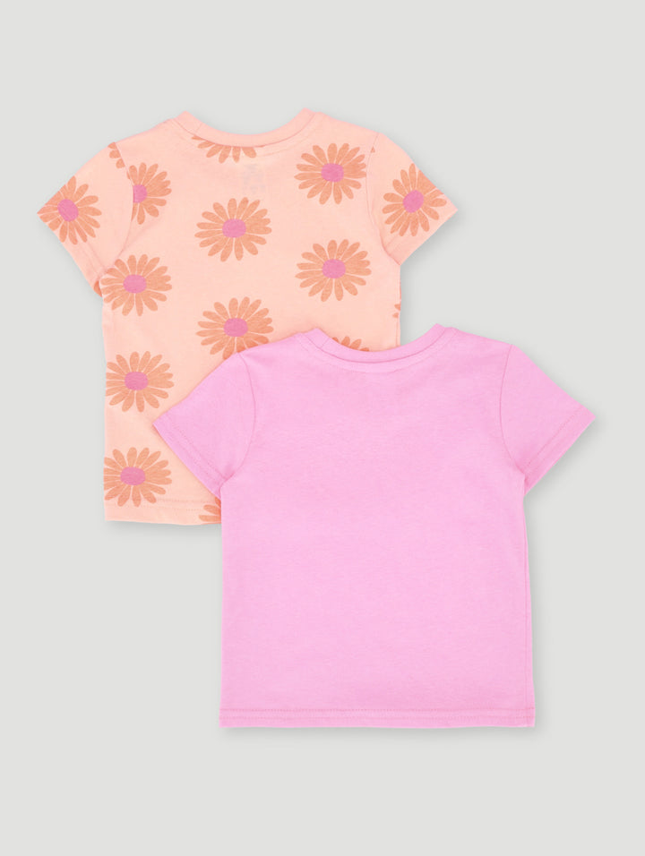 Baby Girls 2 Pack Flower Print Tee - Pink/Orange