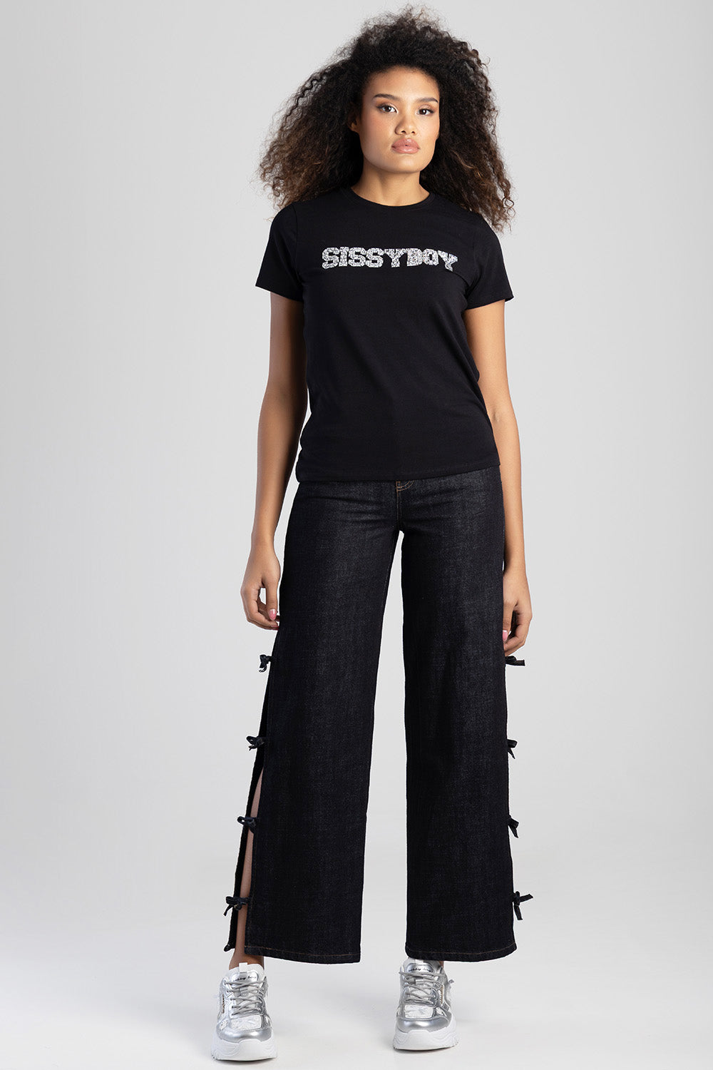 Bold Move Regular Fit Top With Bling Design - Black