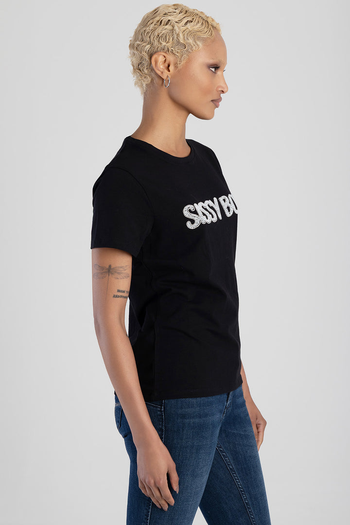 So Long Summer Pearl & Bling Regular Fit Top - Black