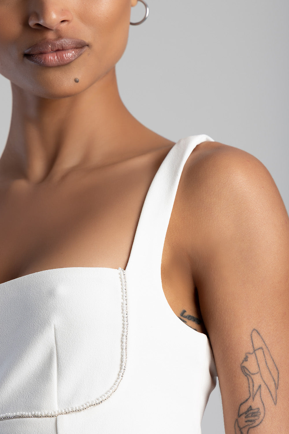 Square Neckline Fit And Flare Mini Dress - Off White