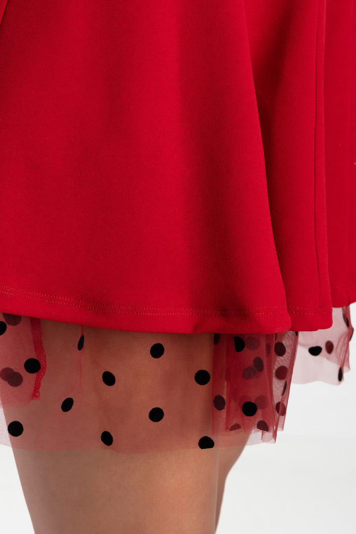 Straight Neckline Bow Detail Mini Dress - Red