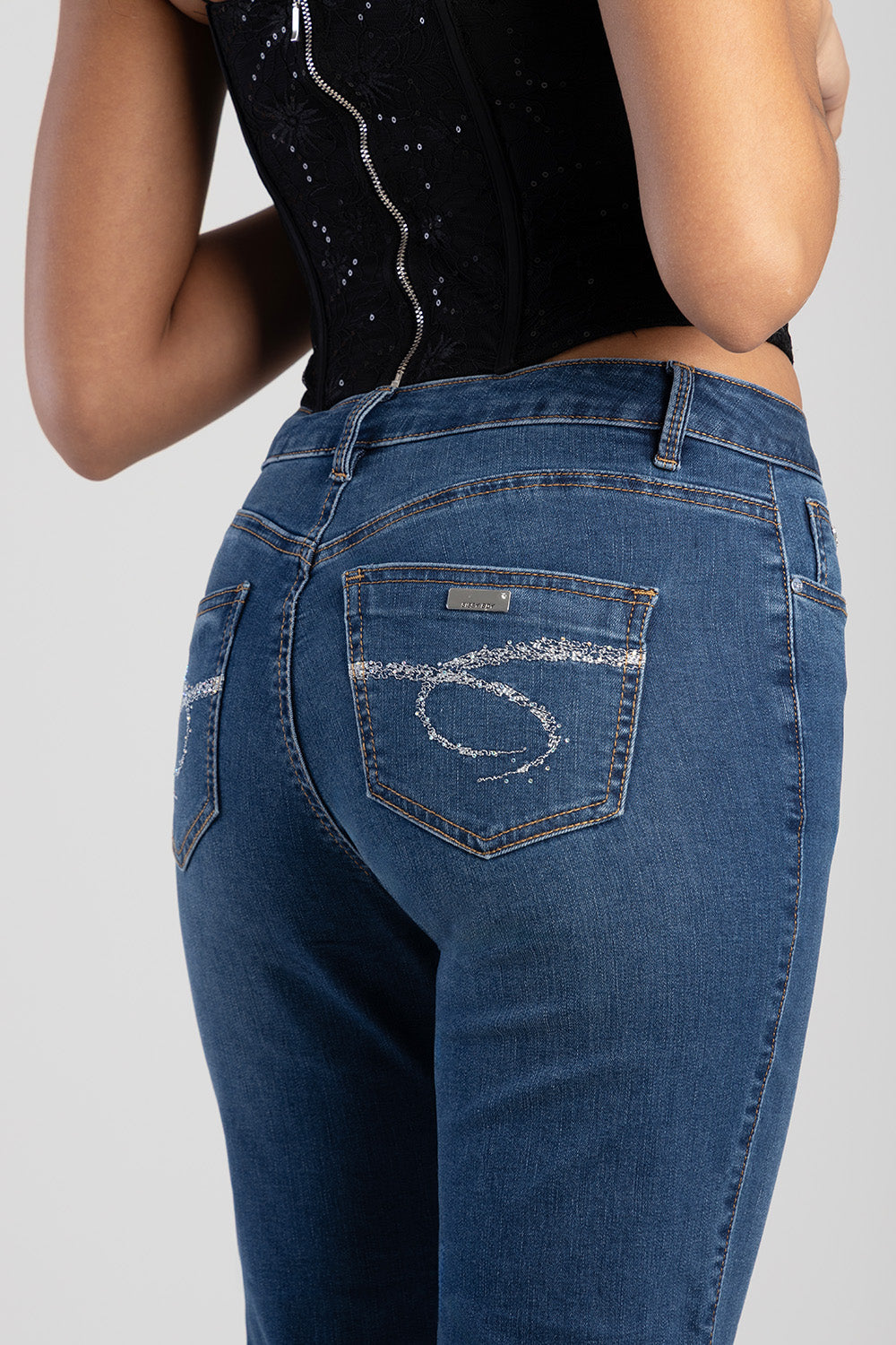 Mid Waist Capri Denim With Side Seam Slit & Back Pocket - Mid Blue