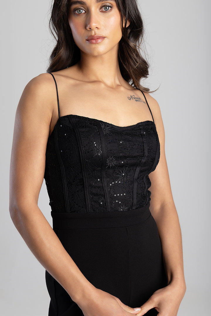 Slight Scoop Neckline Jumpsuit - Black
