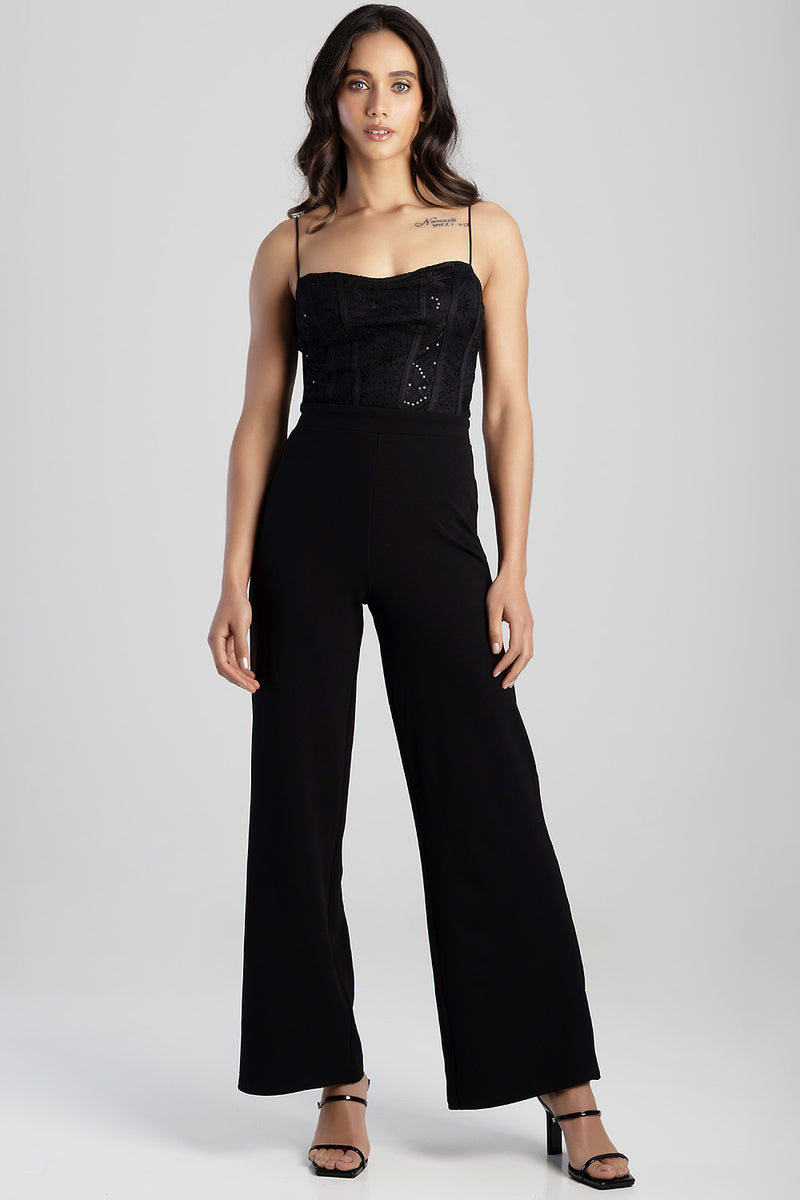 Slight Scoop Neckline Jumpsuit - Black