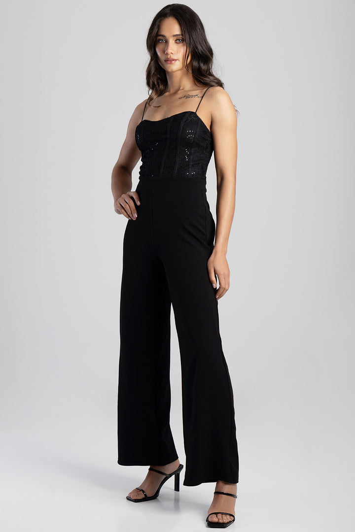 Slight Scoop Neckline Jumpsuit - Black