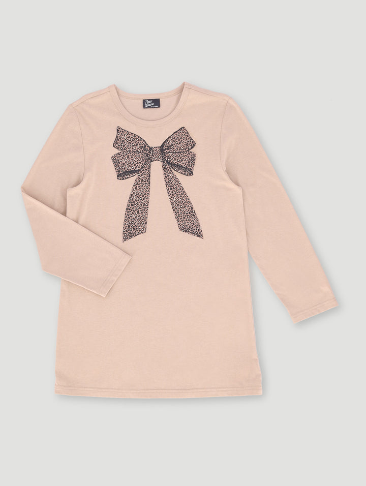 Girls Long Sleeve Bow Sleep Shirt - Stone