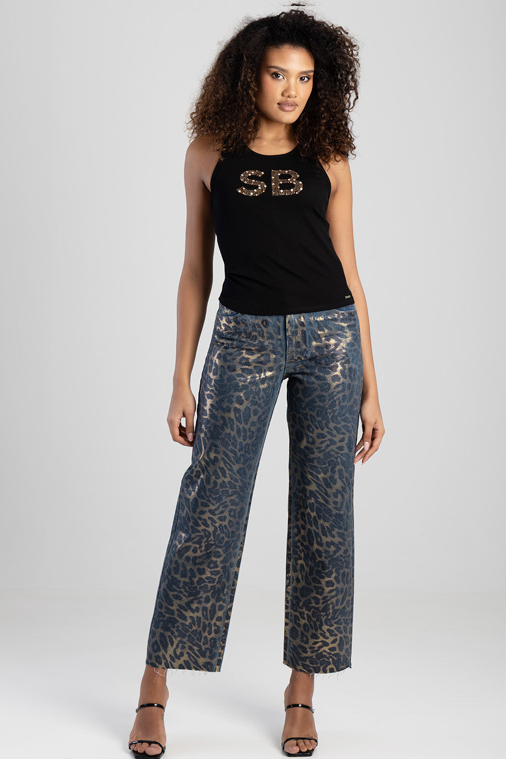 Clear Vision Rib Knit Bling Logo Racer Vest - Black