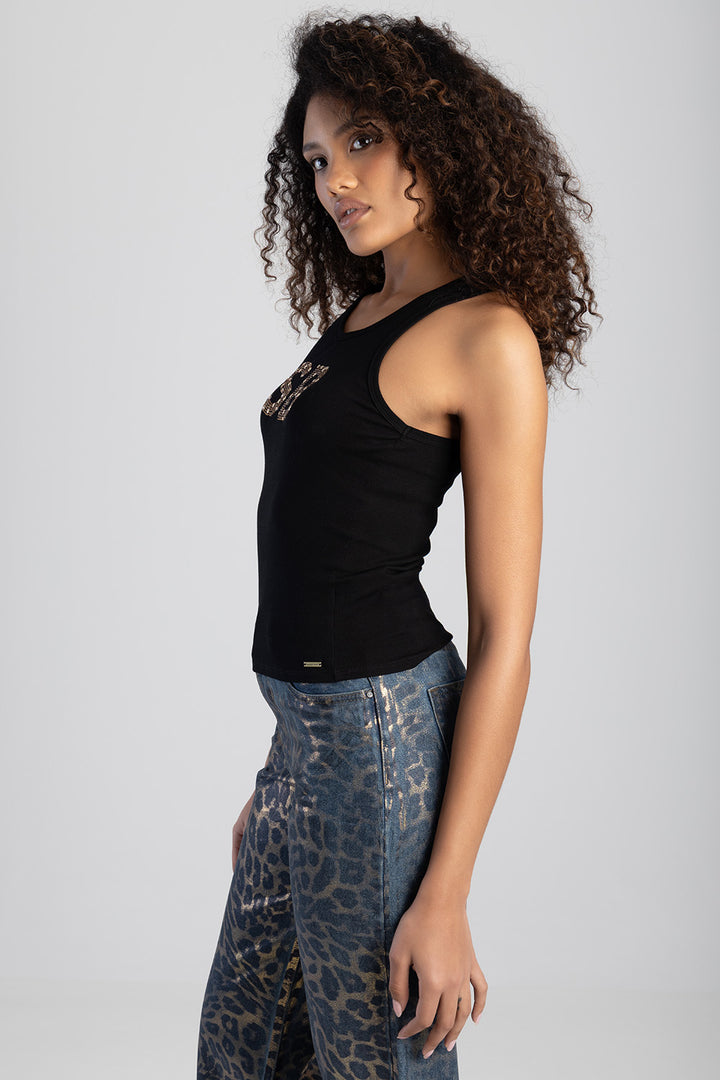 Clear Vision Rib Knit Bling Logo Racer Vest - Black