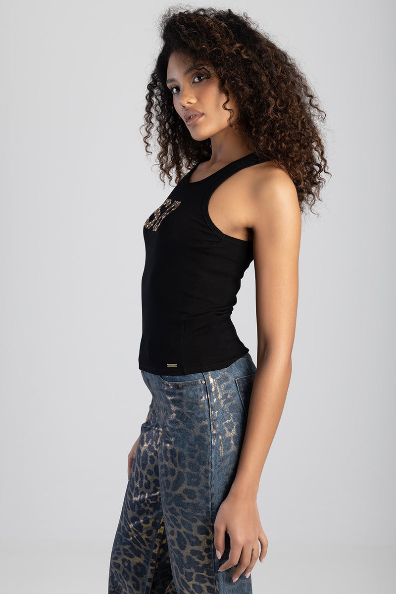 Clear Vision Rib Knit Bling Logo Racer Vest - Black
