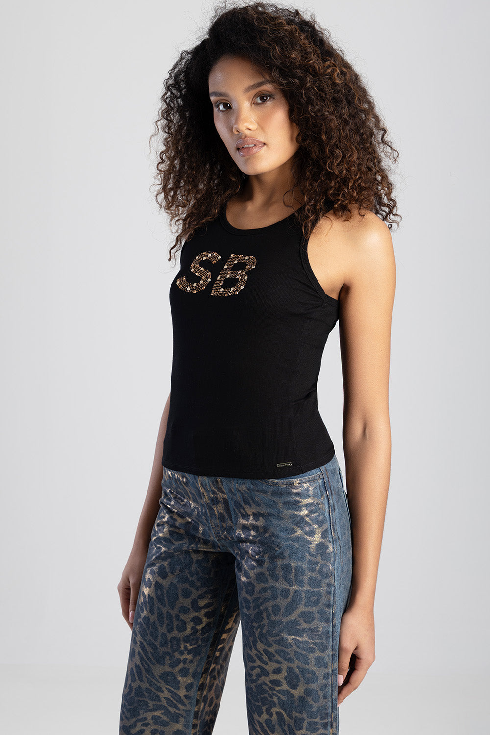 Clear Vision Rib Knit Bling Logo Racer Vest - Black