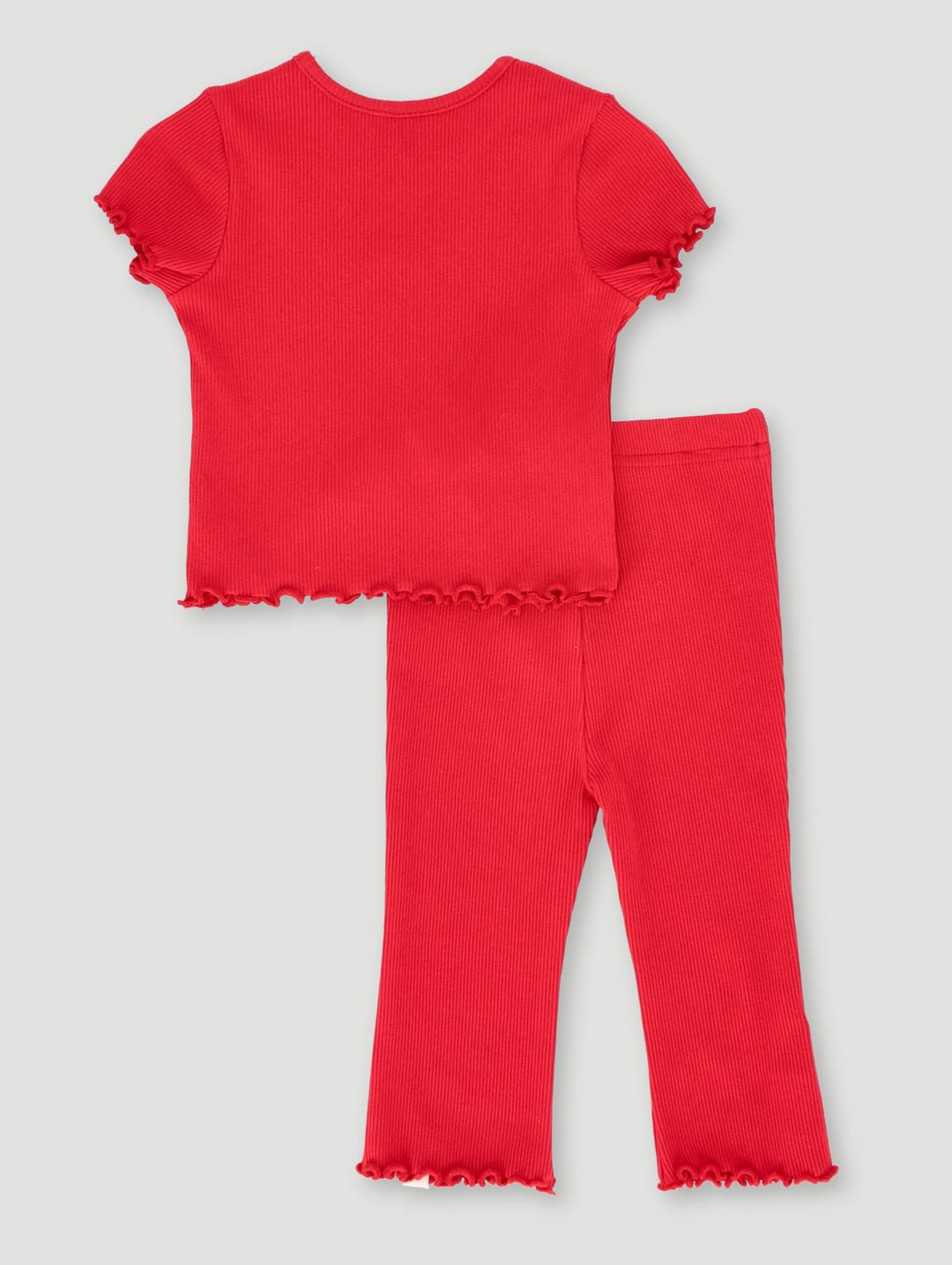 Baby Girls Embroidered Heart Ribbed Set - Red