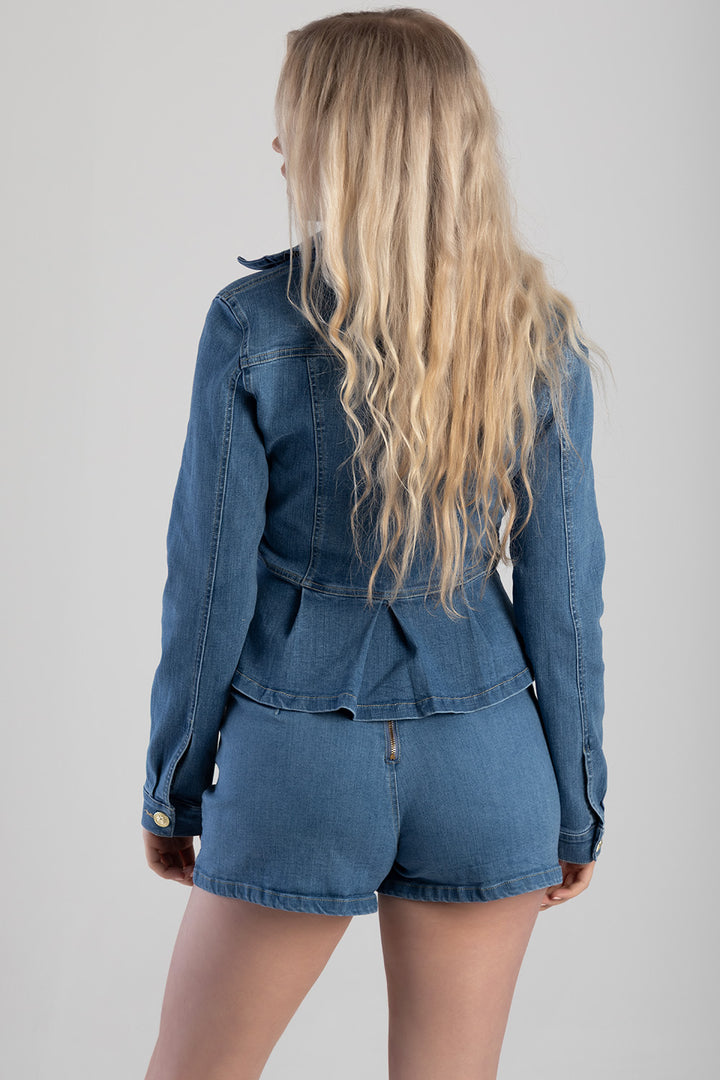 Decorative Button Welt Pocket Shorts - Light Blue