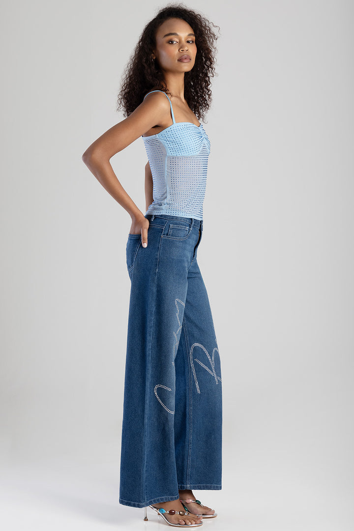 High Waist Wide Leg Denim - Mid Blue