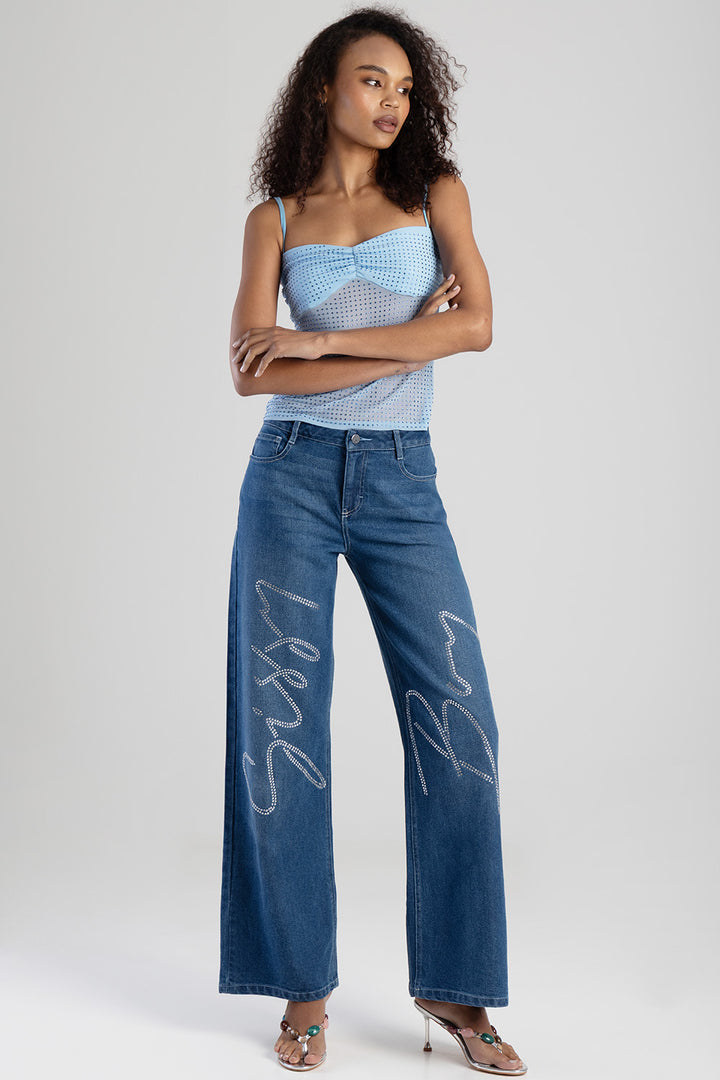 High Waist Wide Leg Denim - Mid Blue