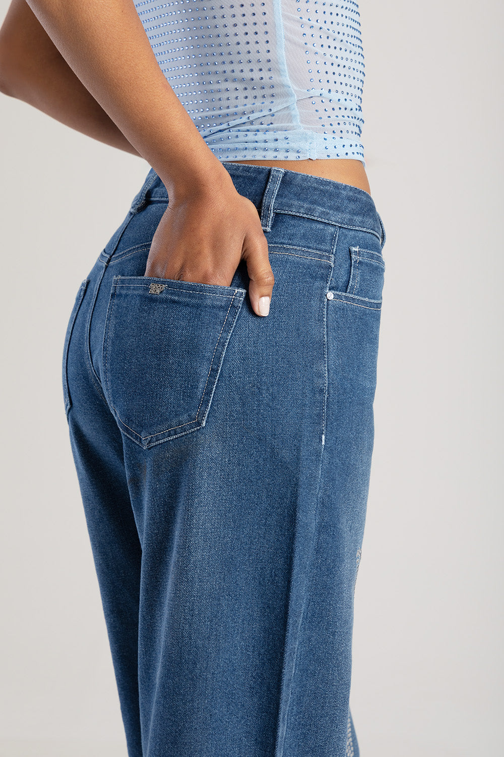 High Waist Wide Leg Denim - Mid Blue