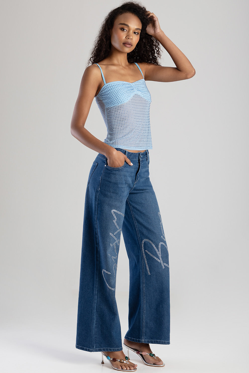 High Waist Wide Leg Denim - Mid Blue