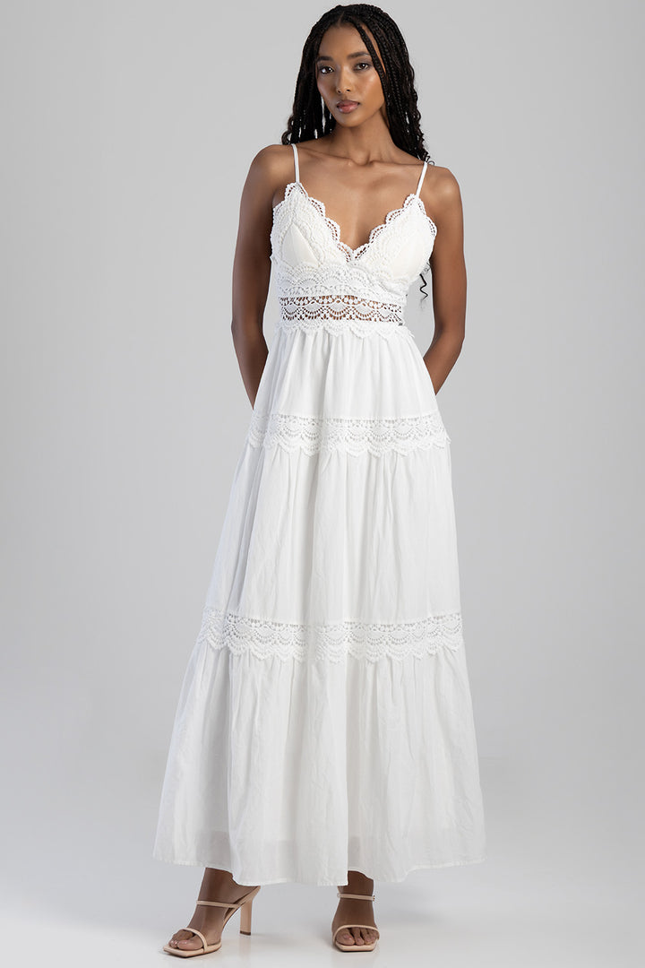 Aurelia Tiered Lace Maxi Dress - White