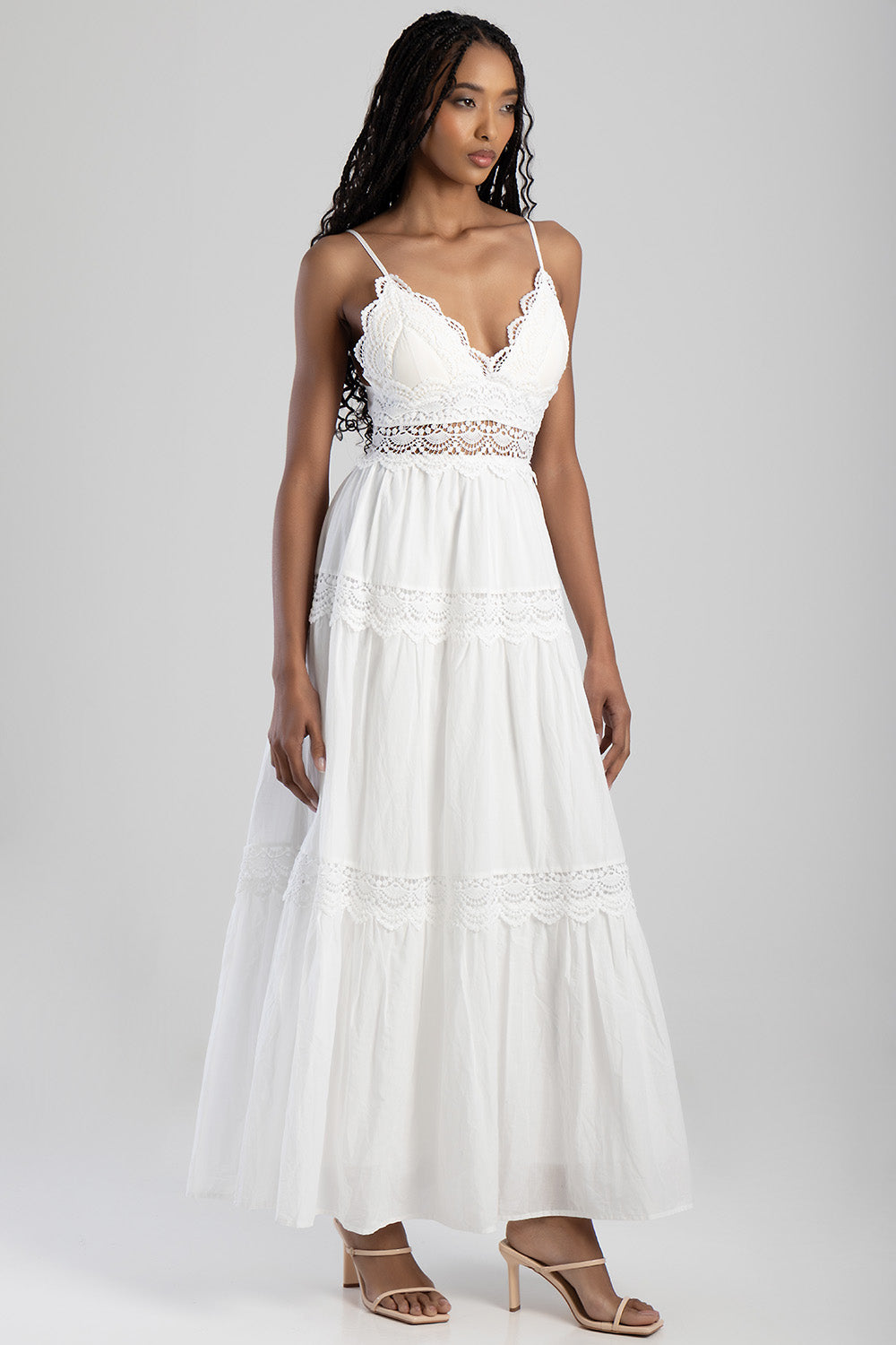 Aurelia Tiered Lace Maxi Dress - White
