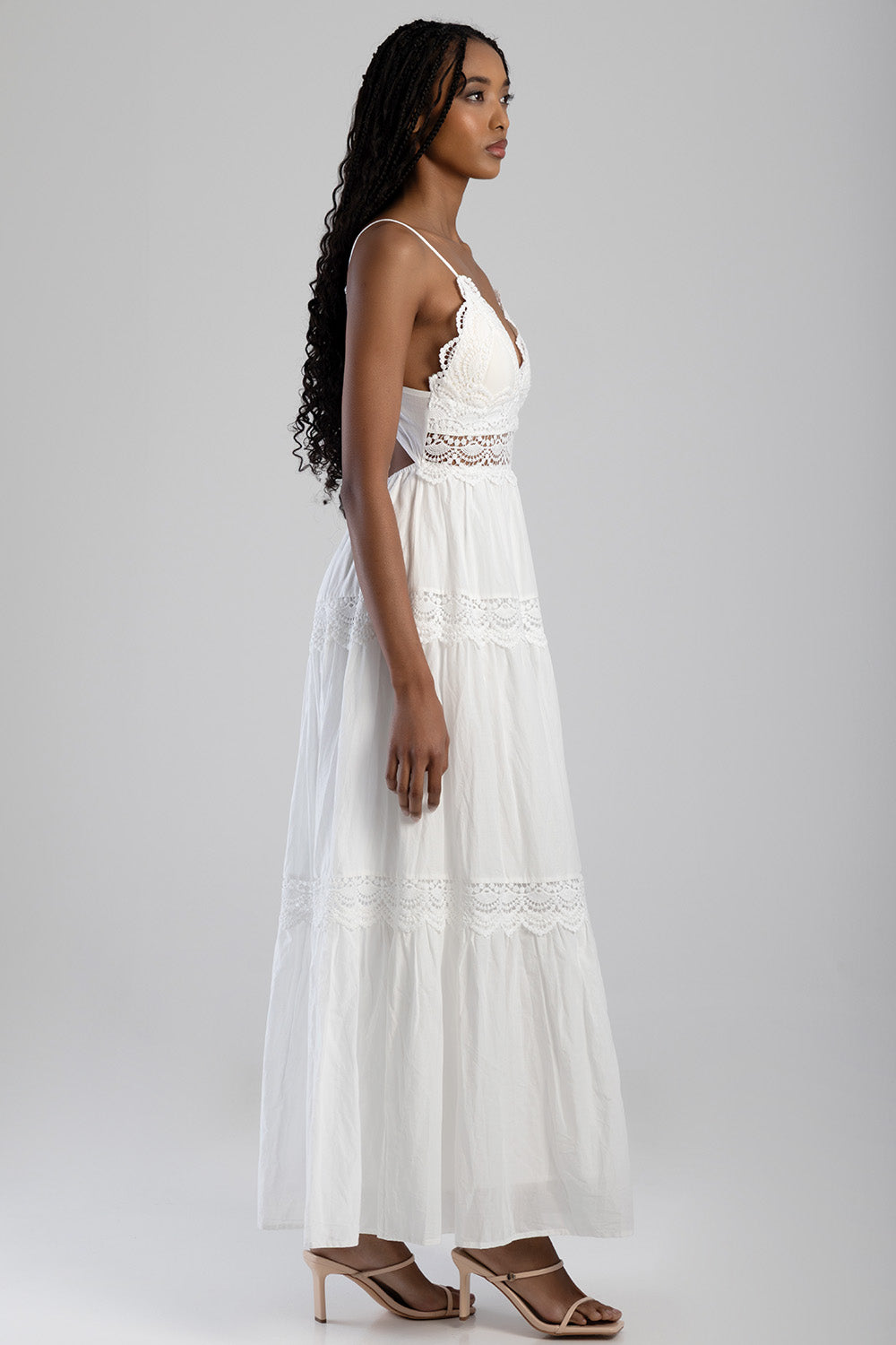 Aurelia Tiered Lace Maxi Dress - White