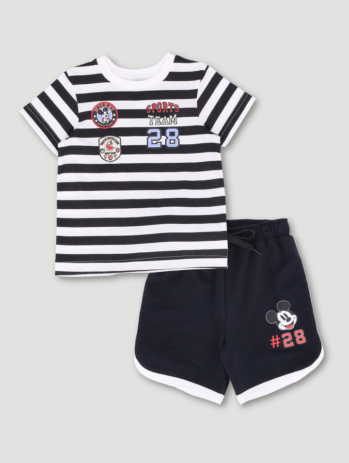 Baby Boys Mickey Mouse Stripes Short Set - Cream/Black