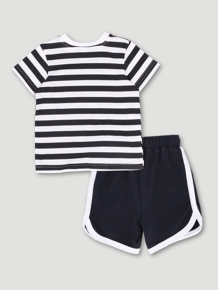 Baby Boys Mickey Mouse Stripes Short Set - Cream/Black