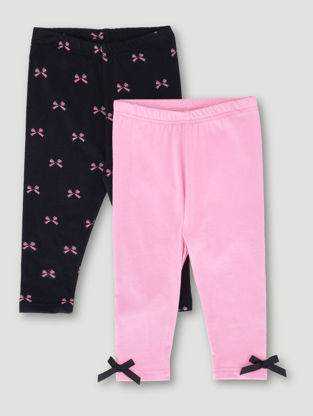 Baby Girls 2 Pack Bow Knit Leggings - Black/Pink