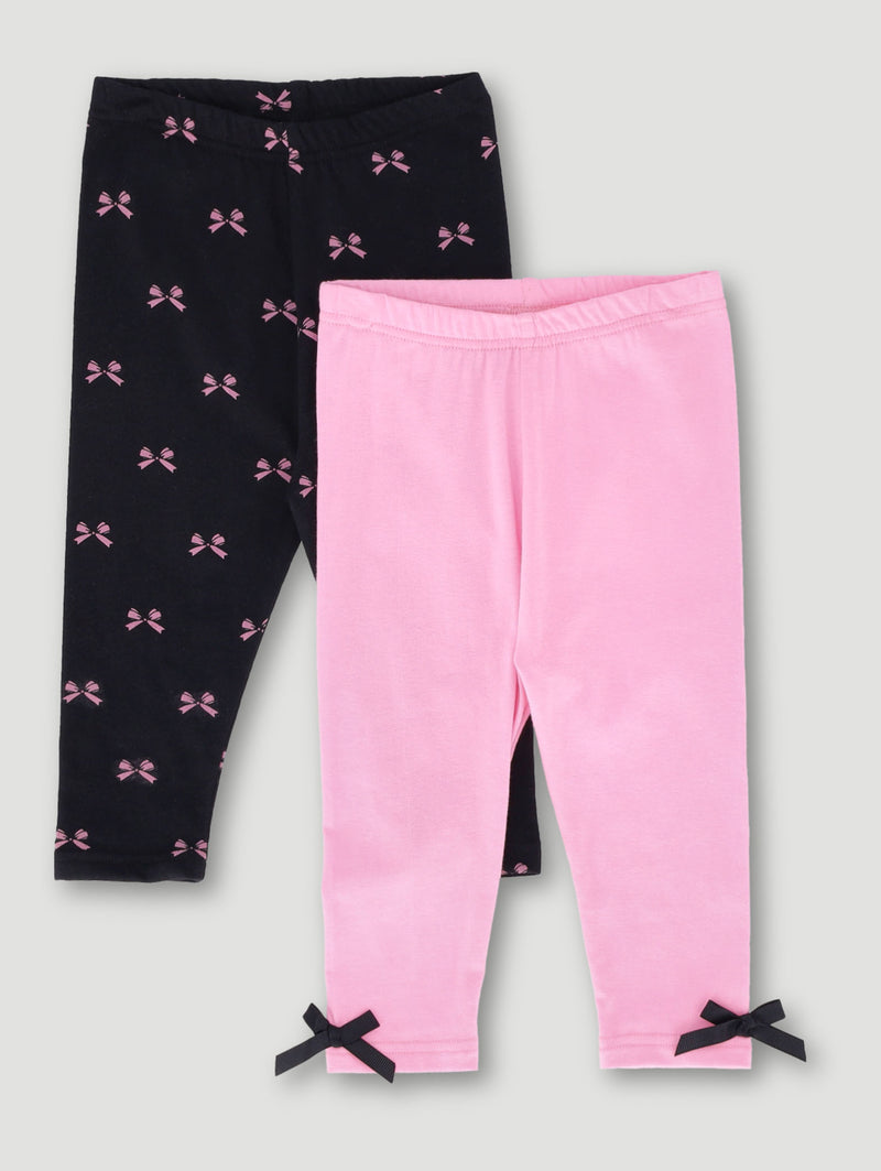Baby Girls 2 Pack Bow Knit Leggings - Black/Pink