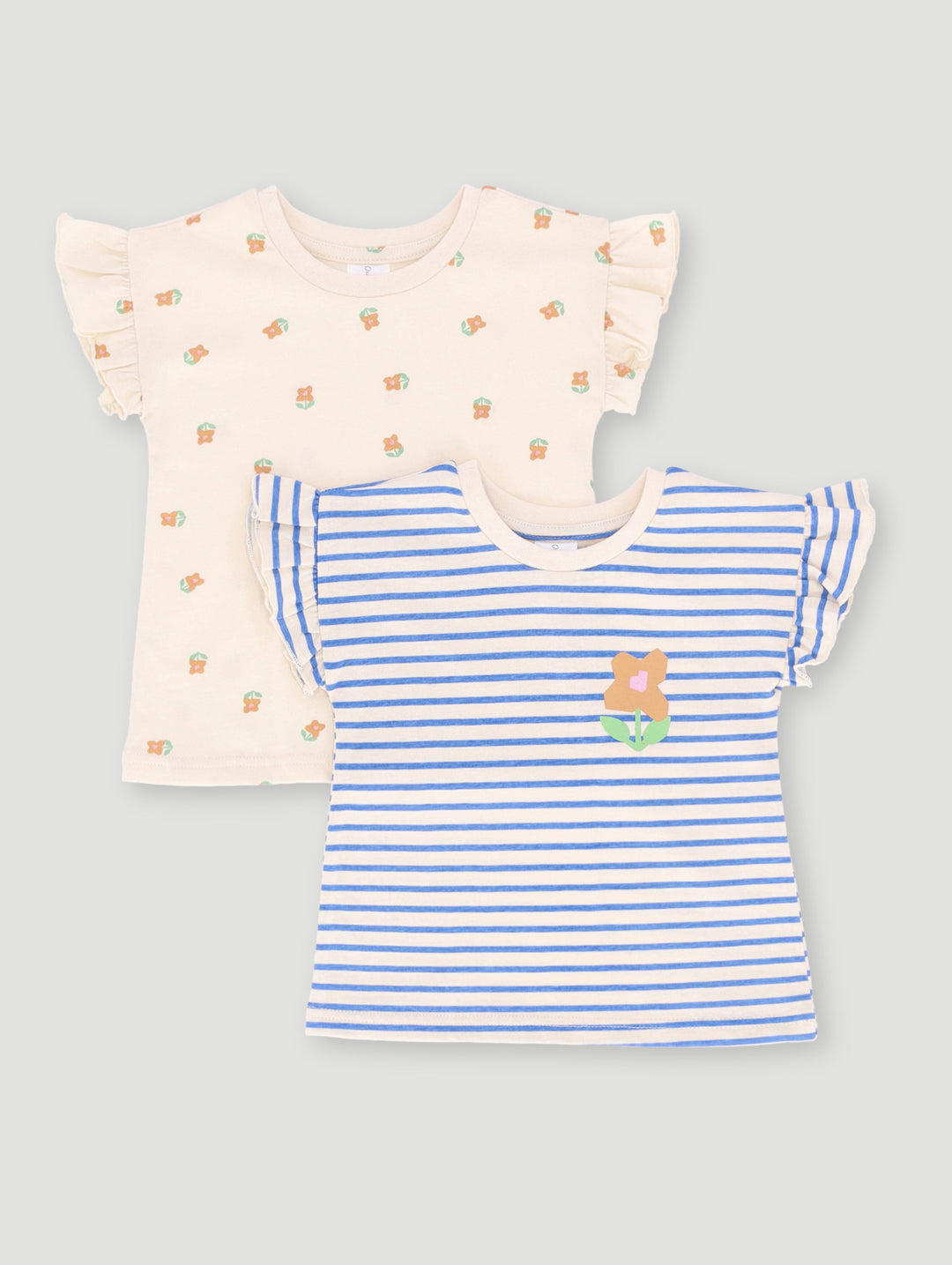 Baby Girls 2 Pack Flower Tee - Light Stone