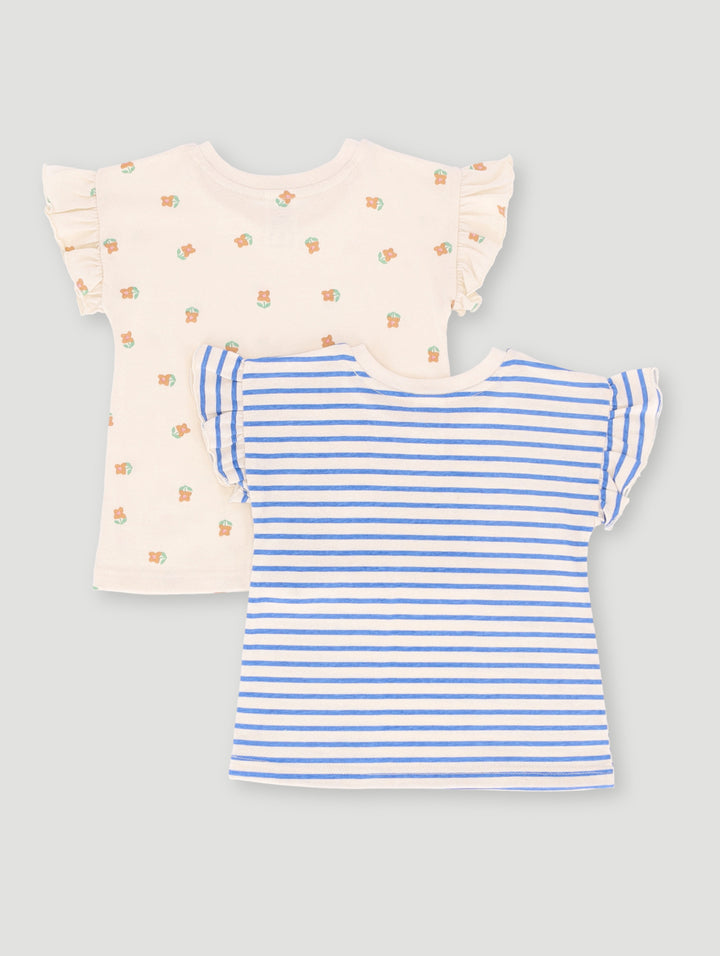 Baby Girls 2 Pack Flower Tee - Light Stone