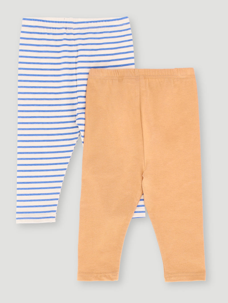 Baby Girls 2 Pack Knit Flower Legging - Light Stone