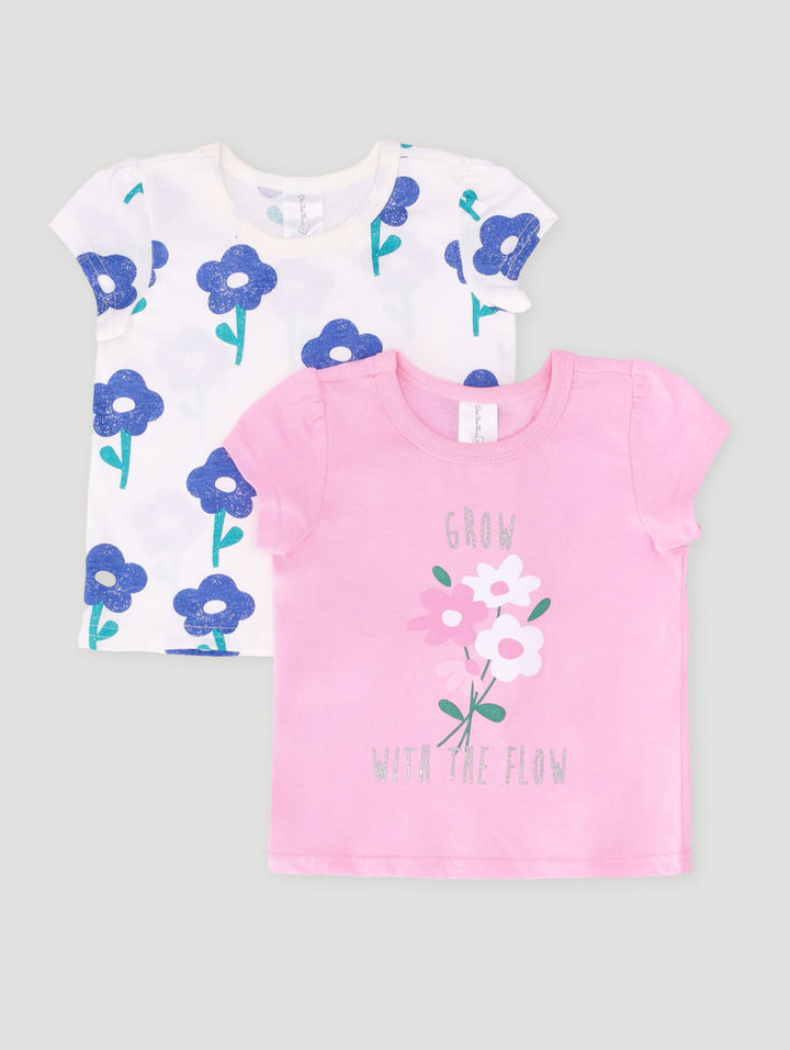 Baby Girls 2 Pack Flowers Tee - White Multi