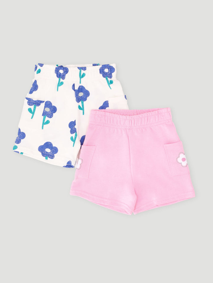 Baby Girls 2 Pack Flowers Short - White Multi