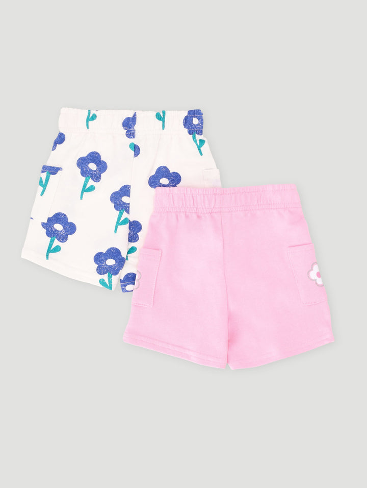 Baby Girls 2 Pack Flowers Short - White Multi