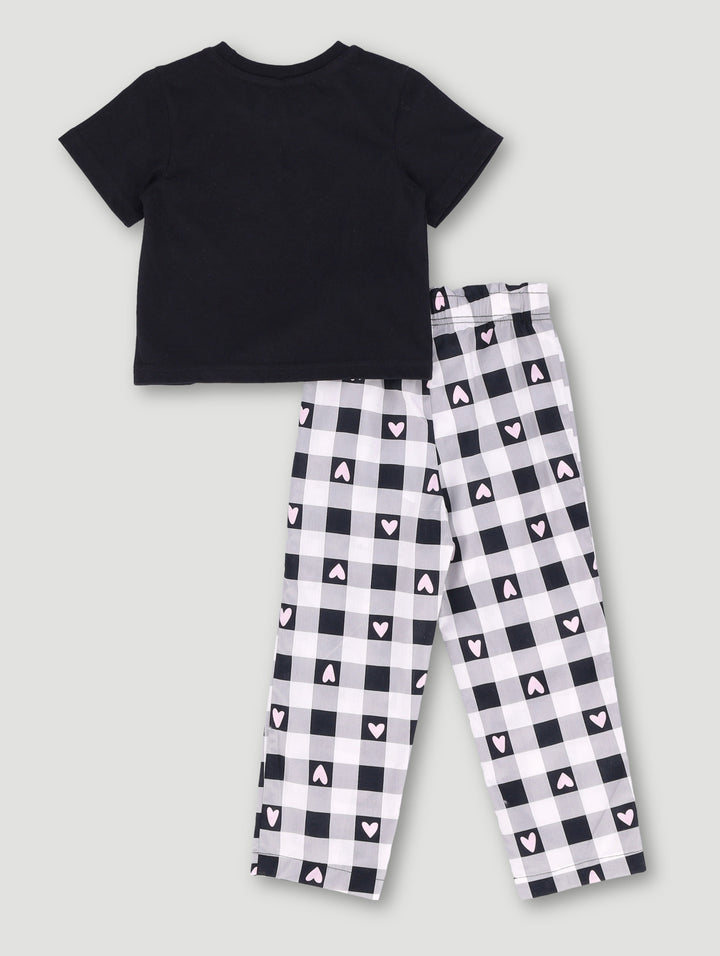 Pre-Girls Check Long Woven Pant Set - Black