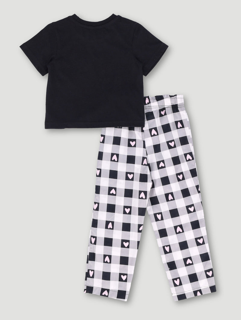 Pre-Girls Check Long Woven Pant Set - Black