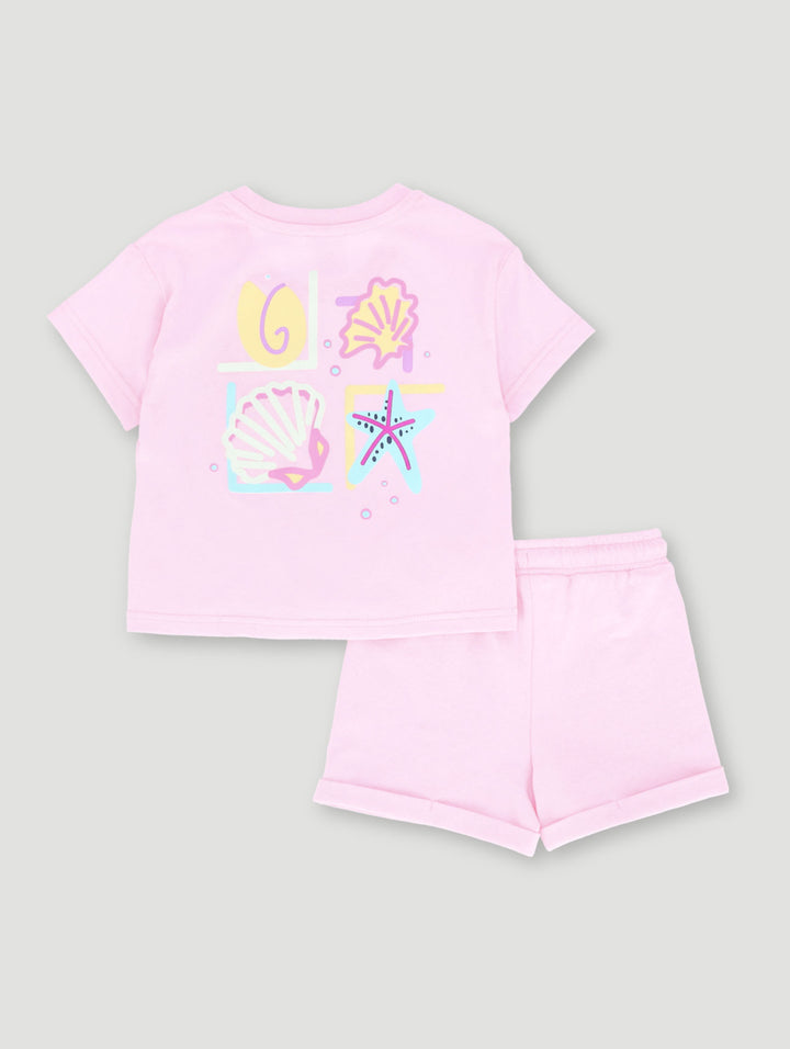 Pre-Girls Gaby Boxy Tee & Short Set - Pink