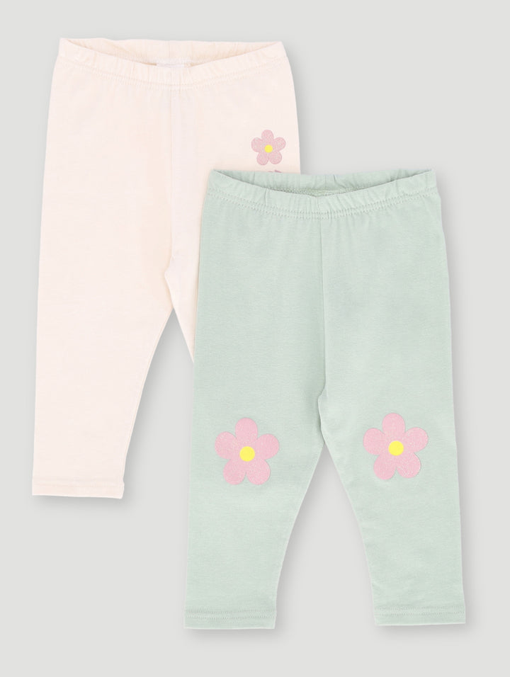 Baby Girls 2 Pack Knit Daisy  Legging - Sage
