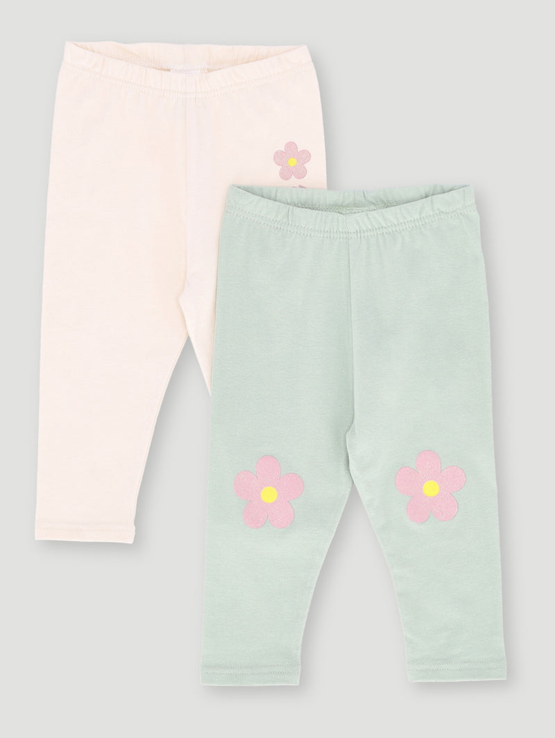 Baby Girls 2 Pack Knit Daisy  Legging - Sage