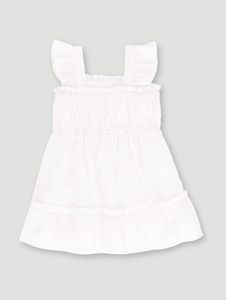 Baby Girls Sleeveless Anglaise Dress - White