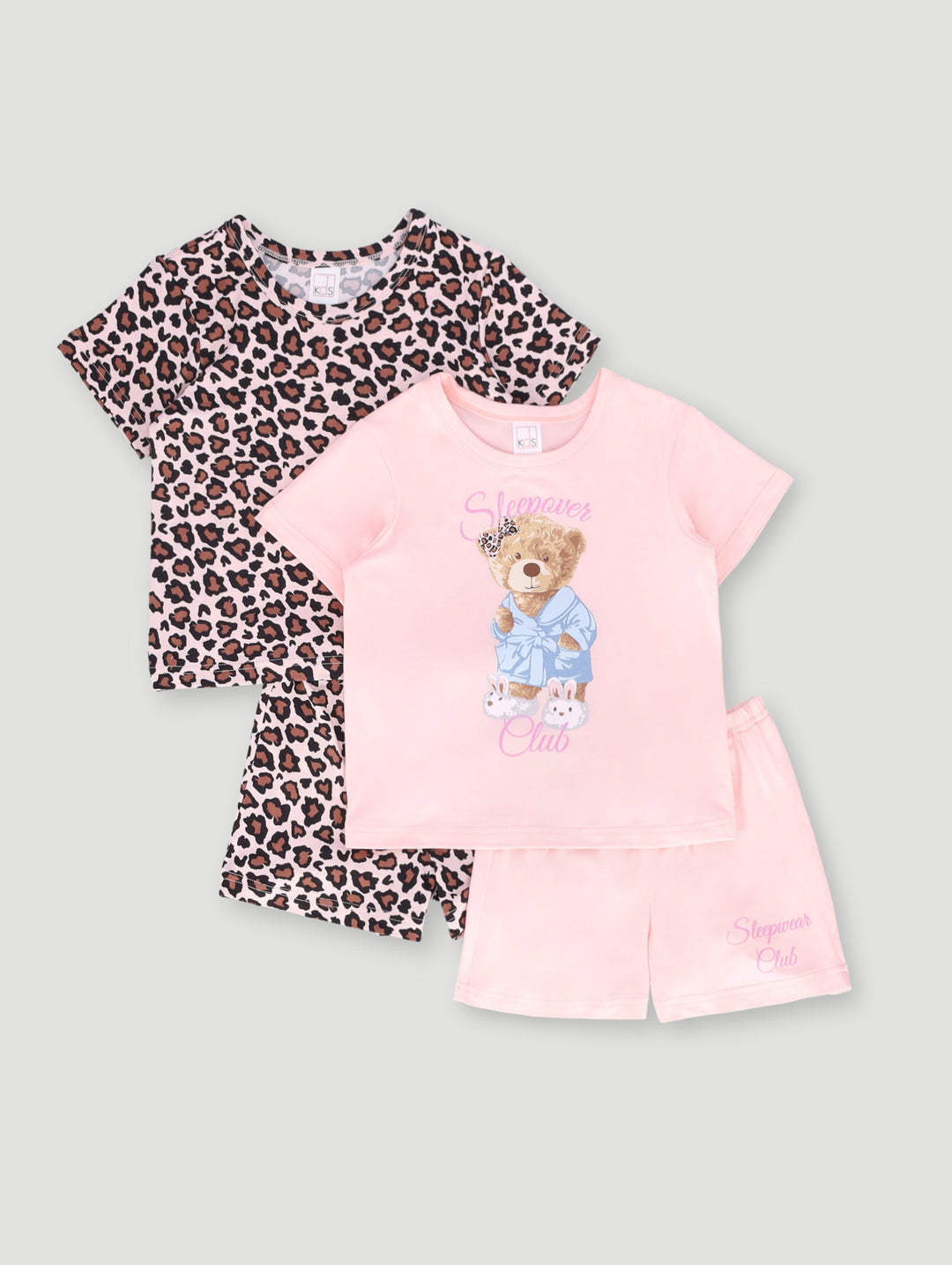Pre-Girls 2 Pack Animal Print Bear Sleep Set - Peach