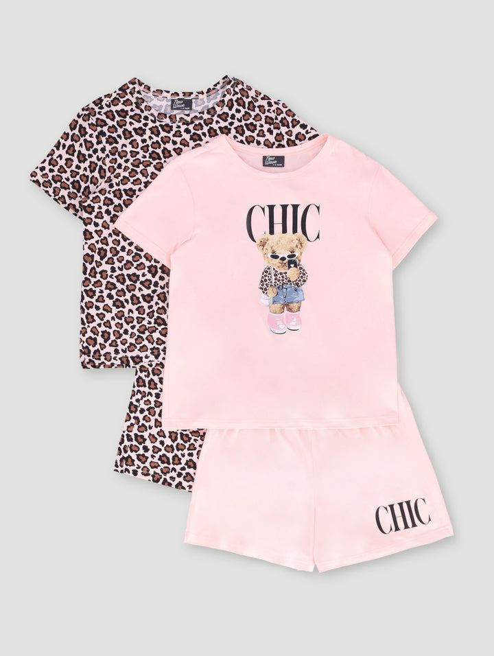 Girls 2 Pack Animal Print Chic Sleep Set - Multi