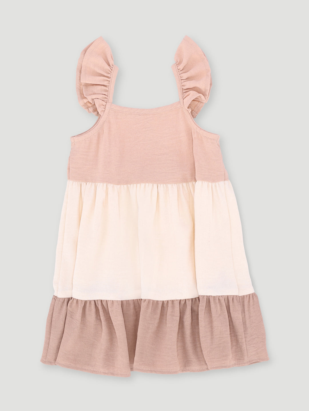 Baby Girls Crinkle Cotton Colourblock Dress - Natural