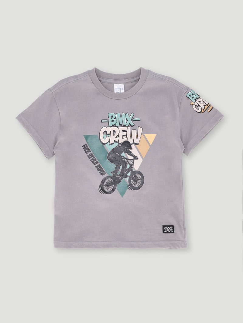 Pre- Boys Sort Sleeve Gel Bmx Oversized Tee - Grey