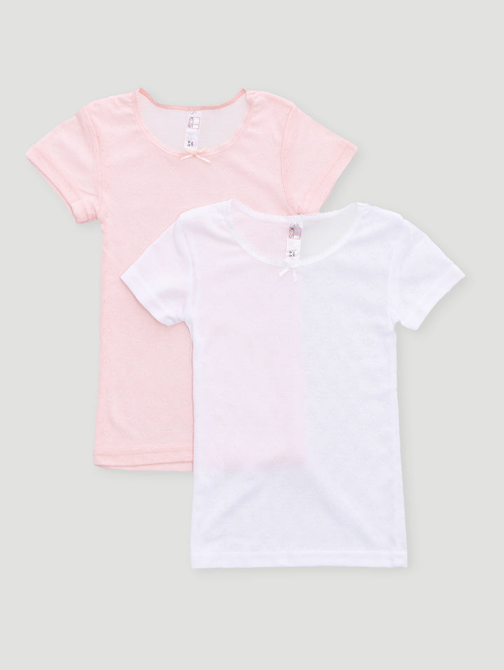Pre-Girls 2 Pack Plain Short Sleeve Vest - Pink