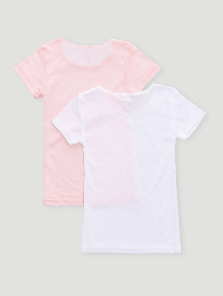 Pre-Girls 2 Pack Plain Short Sleeve Vest - Pink