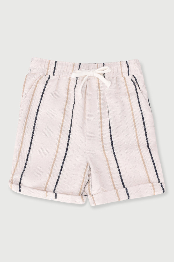 Pre-Boys Textured Stripe Woven Short - Stone/Navy