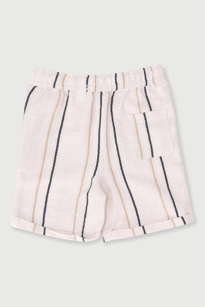 Pre-Boys Textured Stripe Woven Short - Stone/Navy