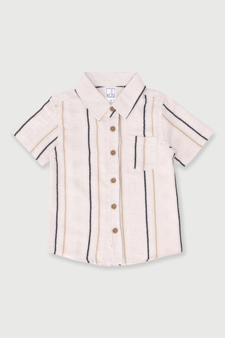 Pre-Boys Woven Textured Striped Shirt - Stone/Navy