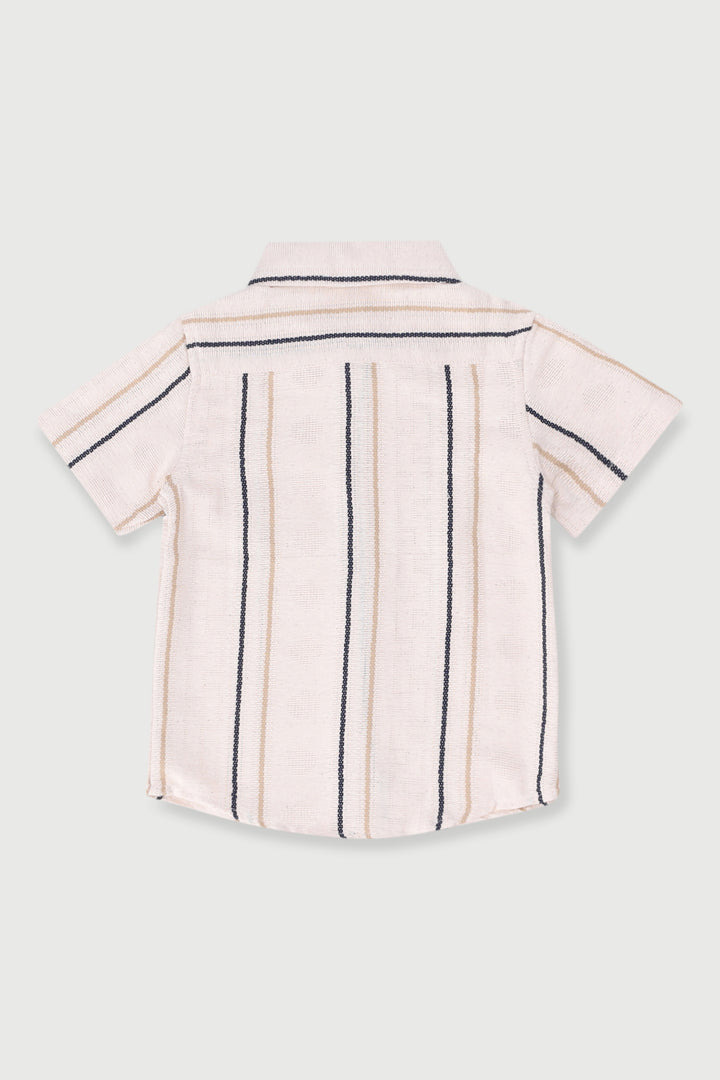Pre-Boys Woven Textured Striped Shirt - Stone/Navy
