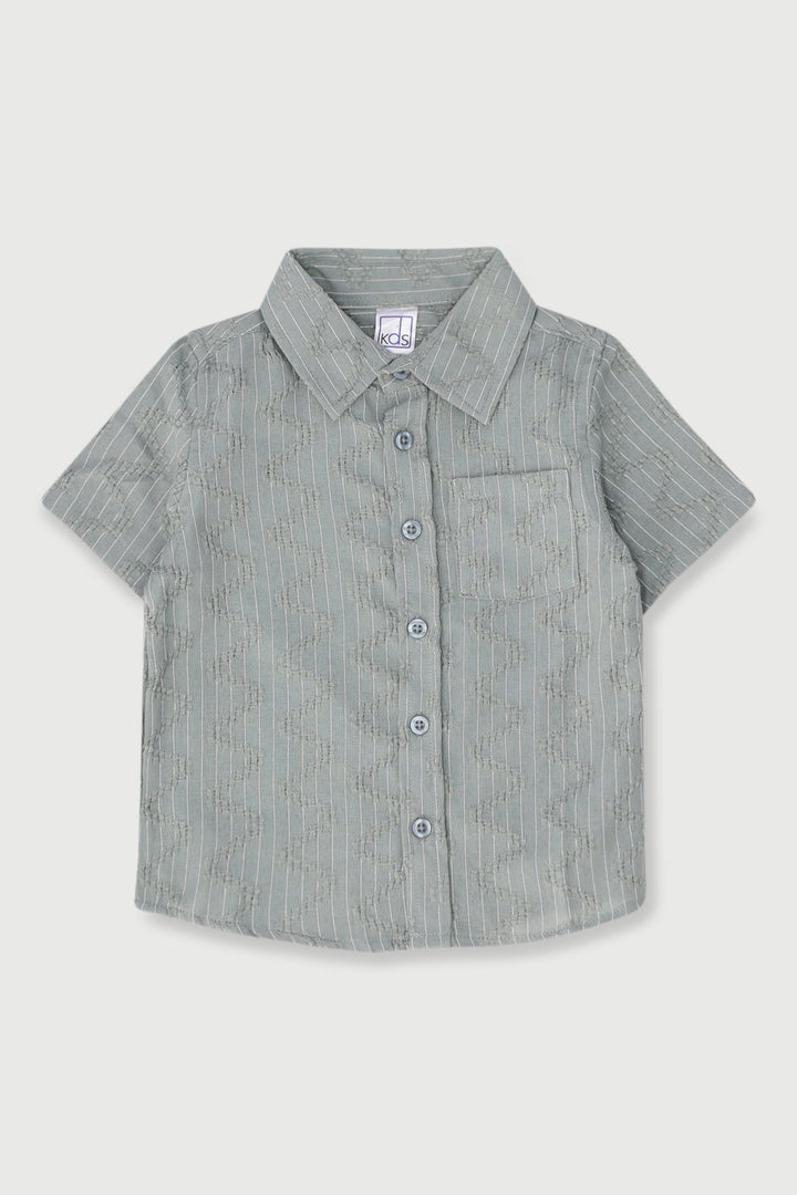 Pre-Boys Textured Zig Zag Stripe Woven Shirt - Sage